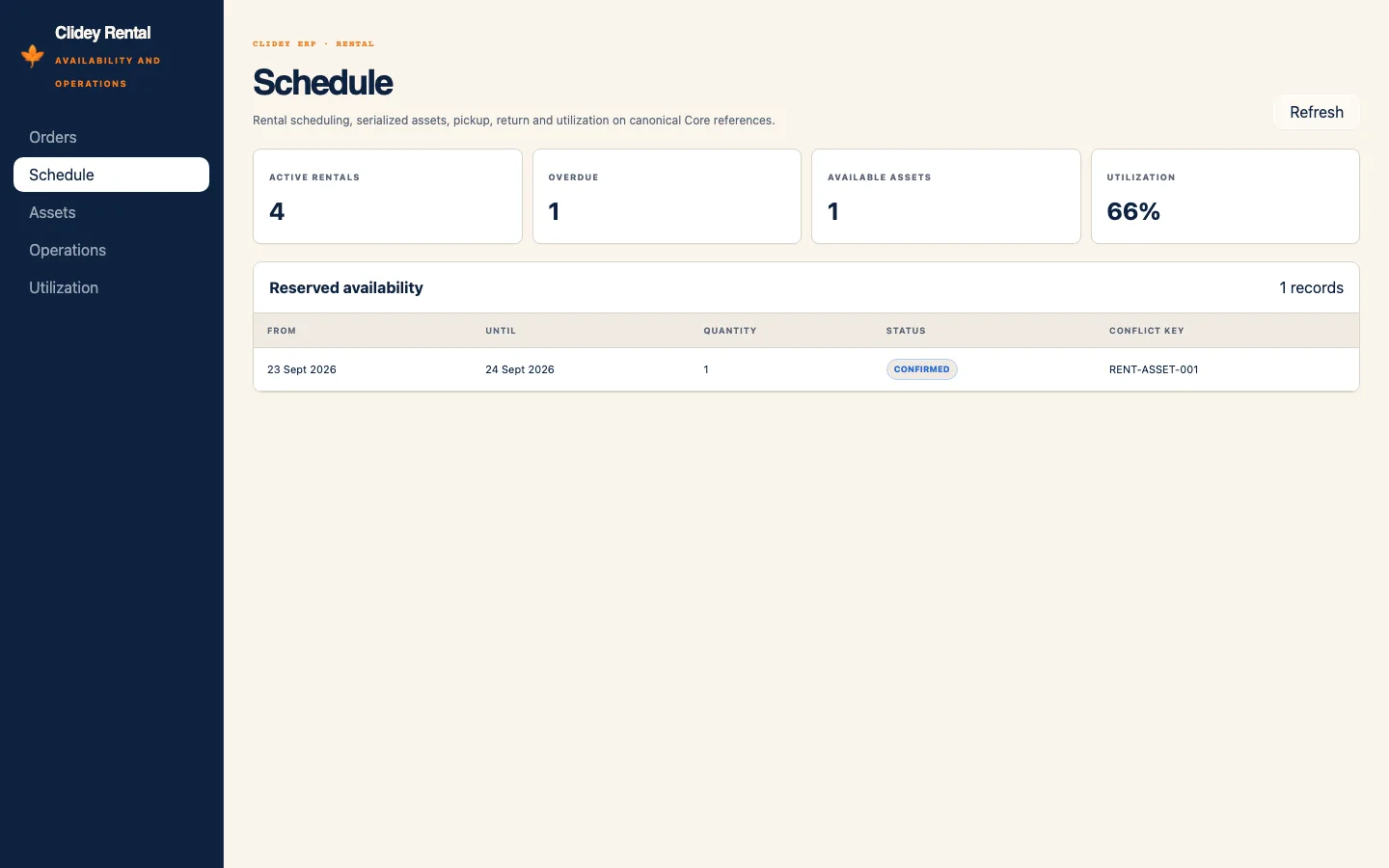 Clidey ERP Rental app schedule